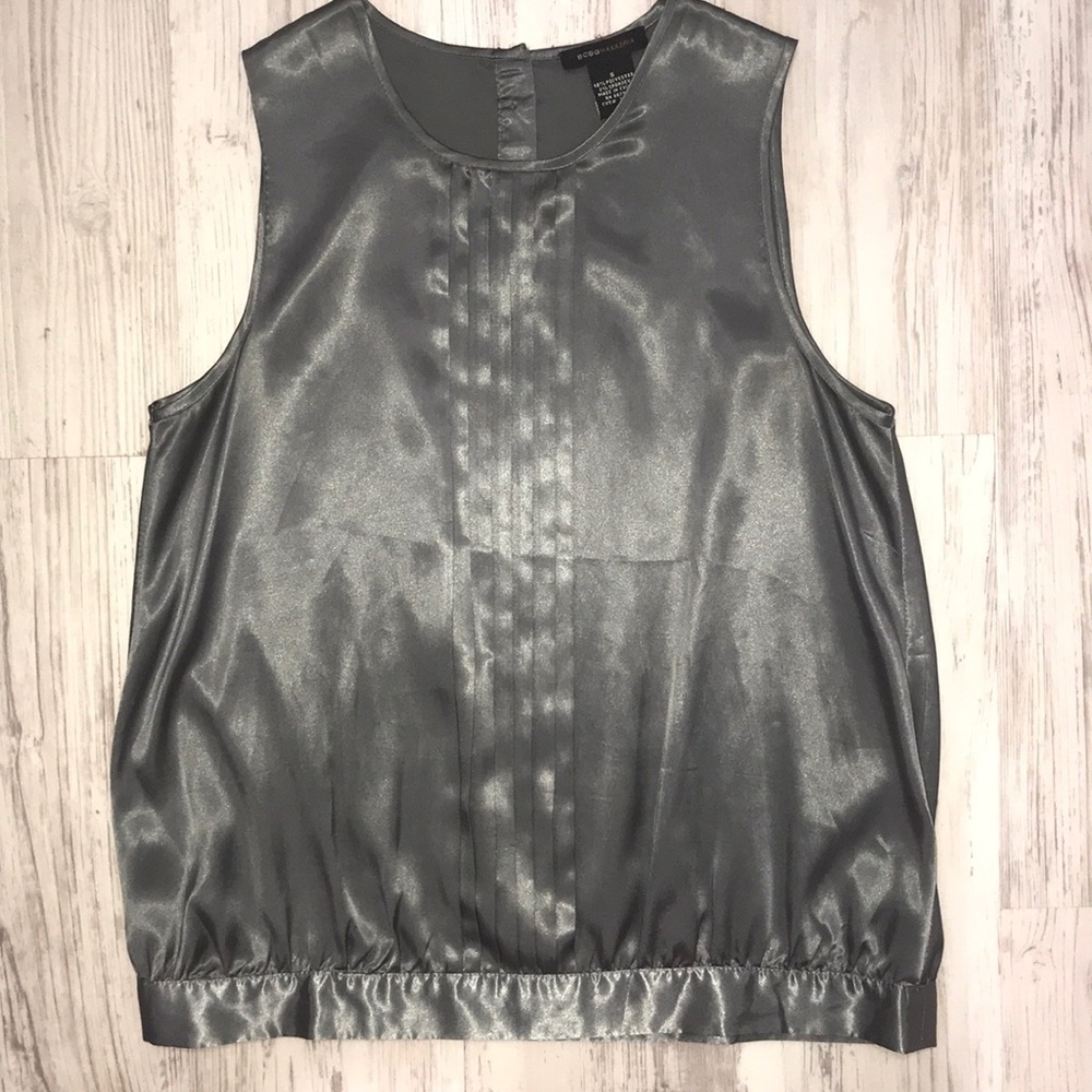 BCBG MaxAzria shimmer gray blouse w diamond botton